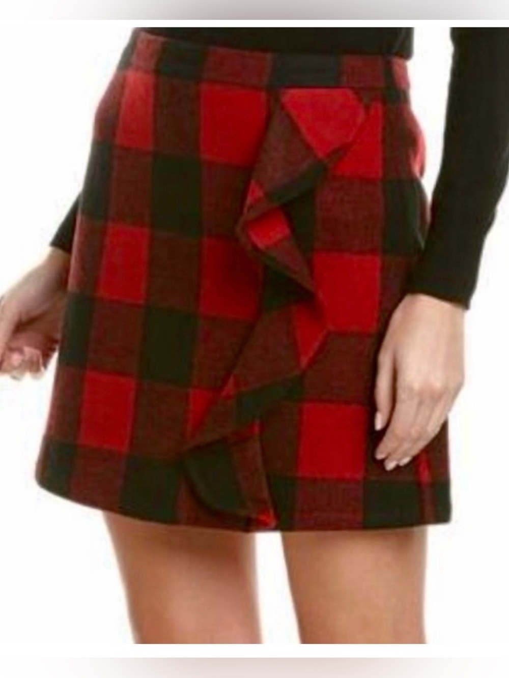 J. Crew Red Buffalo Plaid Wool Ruffle Skirt 12